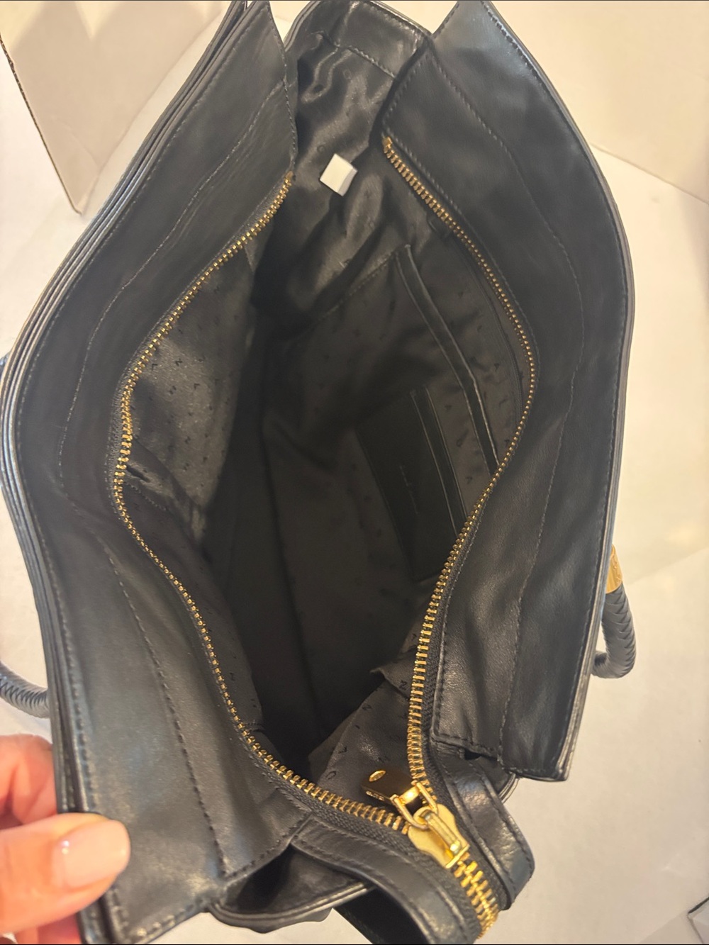 Cole Haan Classic Black Leather Work Tote with Gold Hardware and Braided Handles - Picture 9 of 12